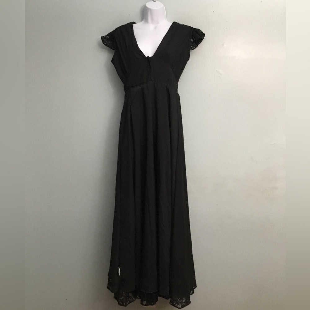DALIA MACPHEE Black Sheath Maxi Dress with Flutter Cap Sleeves and Crew Neck - Picture 7 of 16